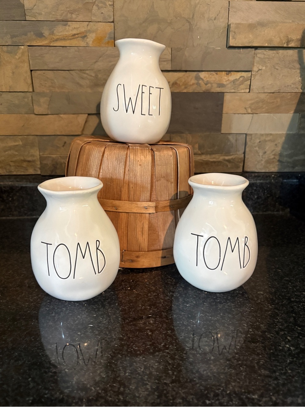 Rae Dunn Ceramic 'TOMB' and 'SWEET' White Decorative Vases - Set of 3